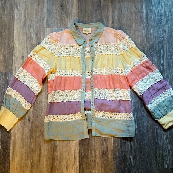 Sezane Tops - Sézane Striped Lace Ramie Blouse Spring 24 Fairy Whimsical 34 Cottagecore Dainty